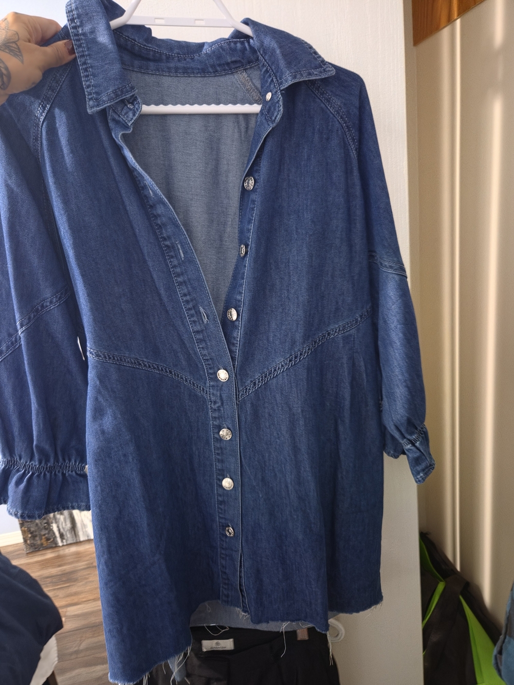 Dark Blue Denim Button-Front Women’s Shirt Dress